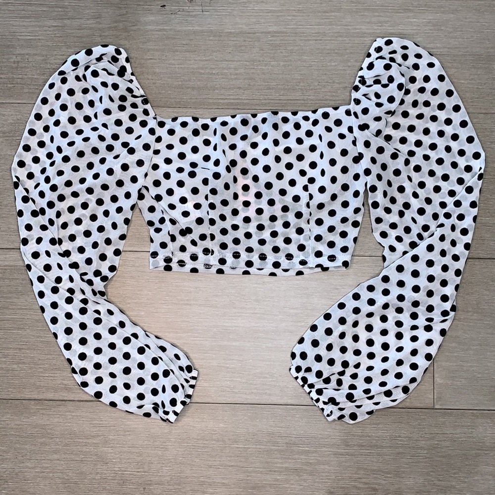 MISSY EMPIRE WHITE MESH POLKA DOT CROP BLOUSE NWT - Picture 4 of 8